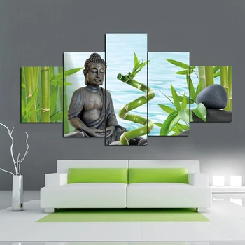 HD Imprimate Panza Poster de Perete Modular Imagini de Artă Cadru 5 Panouri Buddha Bambus Piatra Seaview Tablouri Living Decor Acasă