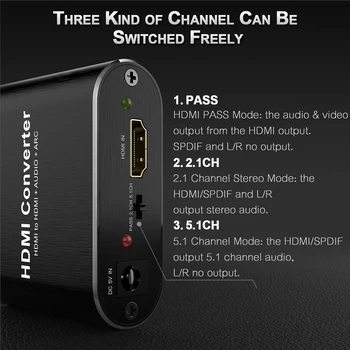 HDMI 2.0 audio extractor 5.1 ARC 4K 60Hz HD HDMI Convertor audio Independente de ieșire stereo Optic TOSLINK SPDIF pentru PS4 Difuzor