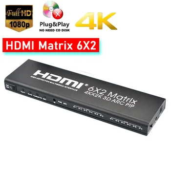 HDMI Matrix 6X2 hdmi switch box 1080P Splitter Cu 6 La 2 de control de la distanță 4K/30Hz 3D de Înaltă Definiție Comutator stereo de 3.5 mm sunet