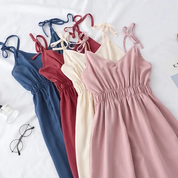 Heliar de Vară 2020 Vintage Stil Blând O-neck Dress Cutat-O singură Bucată Mare waisted Curele Solid Rochie de Vacanță Femei