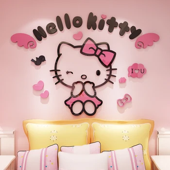 Hellooo Kitty 3D Autocolant de Perete Super Autocolante Drăguț pentru Fete Living Decorul Camerei de Desene animate Pisica KT Acasă Decoratiuni de Perete Accesorii