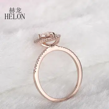 HELON Solid 14k Aur a Crescut de Două Halouri Diamante Naturale de Logodna Inel de Nunta 5x7mm Pere Morganite Inel Bijuterii Fine Femei