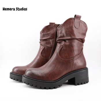 Hemera Studios cizme de cowboy pentru femei de iarnă 2020 cizme cu platforma inalta de grăsime cizme stil punk cu multi-colorate toc foarte confortabil