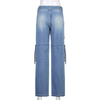 HEYounGIRL Albastru Vintage Cargo Blugi Femei Casual, Skinny Low-Talie Pantaloni Lungi Doamnelor Moda Streetwear Pantaloni Codrin 2021