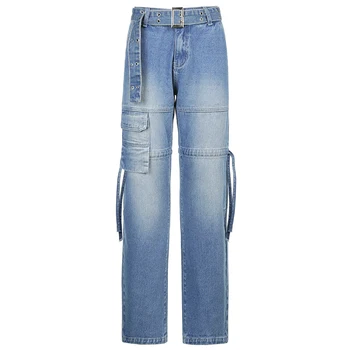 HEYounGIRL Albastru Vintage Cargo Blugi Femei Casual, Skinny Low-Talie Pantaloni Lungi Doamnelor Moda Streetwear Pantaloni Codrin 2021