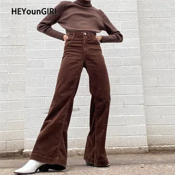 HEYounGIRL Toamna Kaki Brwon Catifea Evazate Pantaloni Femei Epocă de Înaltă Talie Pantaloni Lungi de Moda Y2K Streetwear Joggeri 2020