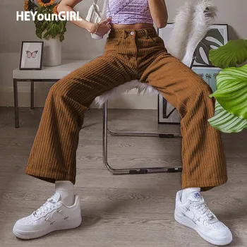 HEYounGIRL Violet Y2K Casual, Skinny, Pantaloni de Catifea Femei Buzunar Harajuku Înaltă Talie Pantaloni Codrin Toamna Moda coreeană Jogger