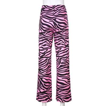 HEYounGIRL Înaltă Waisted Flare Pantaloni Femei Casual Animal Print Zebra Drept Pantaloni Lungi Doamnelor Roz De Moda Harajuku Joggeri