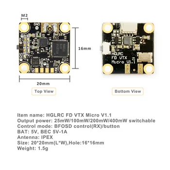 HGLRC FD VTX Micro 5.8 ghz 48CH 16X16mm GROAPĂ/25 mw/100mW/200mW/400mW Switchabe Cu OSD FPV Transmițător VTX pentru RC Drone Model FPV