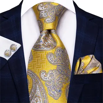Hi-Cravata de Lux, Floral Paisley Mens Aur Galben Lega Gravata Mătase Nicktie Pentru Oamenii de Afaceri de Nunta Cravata 8.5 cm Lățime Dropshipping