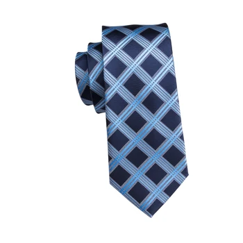 Hi-Cravata Matase Cravata Set Oameni de Afaceri Carouri Albastru cu Cravata, Batista, Butoni Set de Legături pentru Barbati Petrecere de Nunta Gravata SN-1754