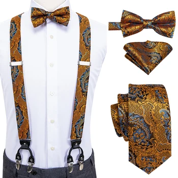 Hi-Cravată de Aur de Lux Florale, Bretele pentru Pantaloni din Piele 6 Clipuri Bretele de Epocă pentru Bărbați Nunta Papion și Bretele pentru Barbati