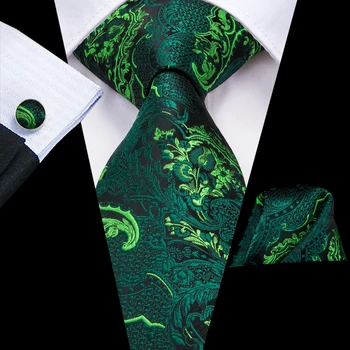 Hi-Cravată Designer de Moda de sex Masculin Clasic Verde Cravate pentru Barbati de Lux Paisley Petrecere de Nunta cu Cravata, Batista, Butoni Set De Cravate de Mătase
