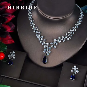 HIBRIDE Farmec Albastru Picătură de Apă Dubai Seturi de Bijuterii Aur Alb de Mireasa de Culoare Colier Cercei Seturi Bijoux bijoux mariage N-593