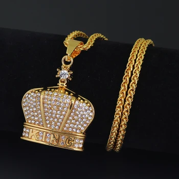 Hip Hop de Cristal KING Crown Pandantiv Colier Bijuterii Pentru Barbati N896