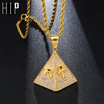 Hip Hop De Gheață Afară Bling Piramidă Egipteană Pandantiv Pavate Rhinestoned Din Oțel Inoxidabil Colier & Pandantive Pentru Bărbați Bijuterii