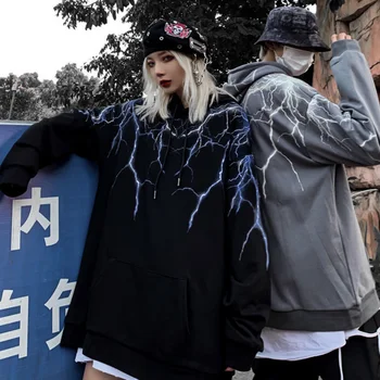 Hip Hop Fulger Hanorac Cu Glugă Bărbați Harajuku Streetwear Pulover Cu Gluga Din Bumbac Toamna Anului 2020 Liber Hanorac HipHop Hipster Black