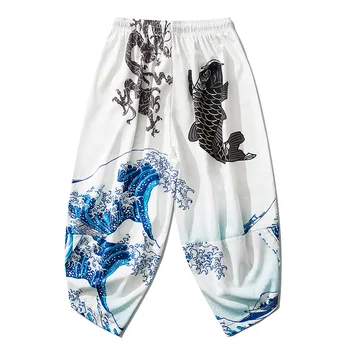 Hip Hop Japonez Subțire Japonia Pantaloni Stil Pește Dragon Imprimat Largi de Vițel-lungime Pantaloni Harajuku Joggeri Bărbați Pantaloni Streetwear