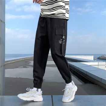 Hip Hop Joggeri Bărbați Negru Pantaloni Harem Multi-buzunar Panglică de Toamnă Om de Trening Streetwear Casual Mens Pantaloni