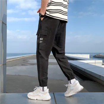 Hip Hop Joggeri Bărbați Negru Pantaloni Harem Multi-buzunar Panglică de Toamnă Om de Trening Streetwear Casual Mens Pantaloni