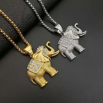 Hip Hop Pietre Pavate Bling cu Gheata de Aur din Oțel Inoxidabil de Culoare Elefant Animale Pandantive Colier pentru Bărbați Bijuterii