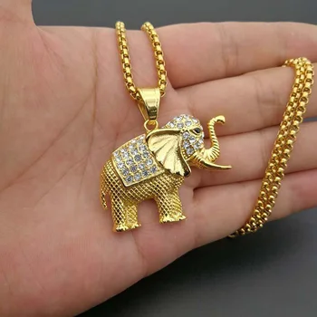 Hip Hop Pietre Pavate Bling cu Gheata de Aur din Oțel Inoxidabil de Culoare Elefant Animale Pandantive Colier pentru Bărbați Bijuterii