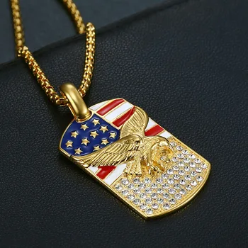 Hiphop Steagul American Eagle Pandantiv 4 Dimensiune Lanț din Oțel Inoxidabil Soldat Militar Barbati Colier de Aur la Gât Bijuterii Dropshipping