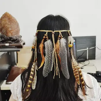 Hippie Indian Forma De Pene De Bentita Boho Țese Pene Coarda Păr Frizură