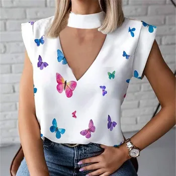 Hirigin 2020 Sexy Femei de Vara cu Maneci Scurte Pulover T-shirt, Blaturi de sex Feminin Fluture de Imprimare Gol Afară de T-shirt Tinute Clubwear