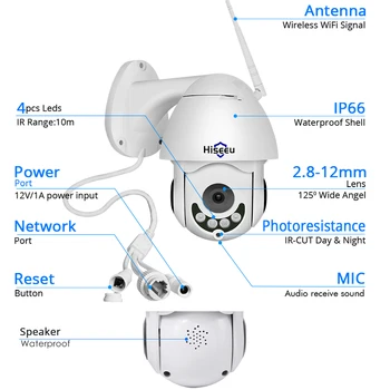 Hiseeu 1080P WiFi Camera IP PTZ Zoom Optic 5x Camera Speed Dome de Exterior rezistent la apa 2mp de Supraveghere CCTV 2 Way Audio Onvif
