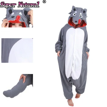 HKSNG Gri Lup Pijamale cu Animale de Iarna Unisex Onesies Adult Kigu Cosplay Homewear Pijama Pentru Petrecerea Kigu