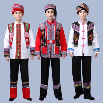 Hmong Costume Yi Minoritate Dans Costume pentru Bărbați Costume de Performanță Costum Hmong Haine Tradiționale Chineze Dans Costum