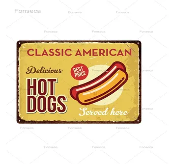 Hot Dog Tin Semn Placa de Metal Vintage din Metal Semn Decor de Perete Pentru Cafe Bistro Restaurant Hamburger Decorative Placă de Metal 20x30cm