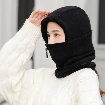 Hot Femei De Iarnă Tricotate Pălărie Nouă Adauga Căptușite Cu Blană Cald Pălării De Iarnă Pentru Femei Cu Fermoar Ține Fața Și Urechea Caldă Balaclava Capac