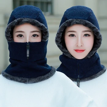 Hot Femei De Iarnă Tricotate Pălărie Nouă Adauga Căptușite Cu Blană Cald Pălării De Iarnă Pentru Femei Cu Fermoar Ține Fața Și Urechea Caldă Balaclava Capac