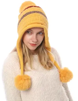 Hot Femei de Moda Pălărie de Blană de Iarna Pom Pom Knit Beanie caciula de Schi Bobble Drăguț Ursuleți cu 6 Culori