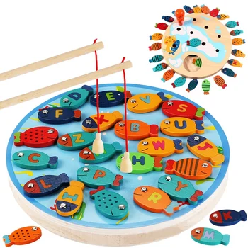 Hot-Magnetice din Lemn de Pescuit Joc Jucărie pentru Alfabet de Pește de Capturare Numărare Jocuri de societate Jucarii pentru 2 3 4 An Vechi Fată Băiat de Nastere Copii