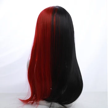 HOUYAN părul Lung și drept peruca sintetica negru și roșu amestecat două culori pentru ca doamnelor peruca petrecere sintetic de înaltă temperatură