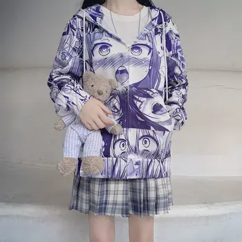 HOUZHOU Anime Hanorac Femei Hanorace de Toamna de Moda Harajuku Zip Up Hoodie Stil coreean Streetwear Tricou Maneca Lunga Femei