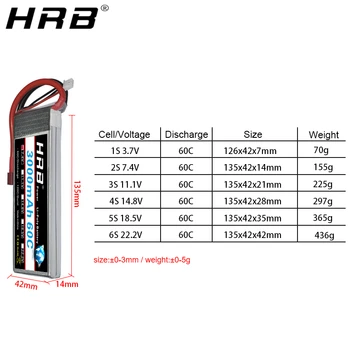 HRB 2S Lipo 7.4 V Baterie 3000mah 60C XT60 11.1 V 3S T Decanii 14.8 V 18.5 V 22.2 V 4S 5S 6S 3.7 V Pentru FPV Avioane, Drone Masina RC Piese