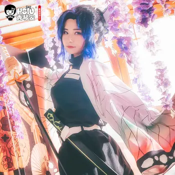 HSIU Kochou Shinobu Anime Cosplay Costum Demon Slayer: Kimetsu nu Yaiba Kimono Uniforme Pelerina Halloween Gradient