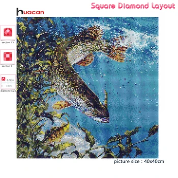 Huacan Diamant Pictura Cruciulițe Pește Diamant Broderie Mare Mozaic Crystal Dirll Imagine Pietre Cadou Complet Rășină