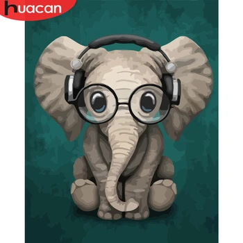 HUACAN Imagine Elefant Pictură în Ulei De Numărul de Desene animate de Animale Pictate manual Acrilic Pe Panza Acasă Decorare Arta de Perete