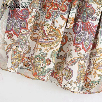 Huaxifan Femeie Rochie 2020 V Gât Caju Imprimare Flare Mâneci Side Split Vintage Lace Up Rochie Mini Vrac Vestido Rochie Boho