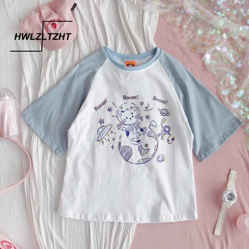 HWLZLTZHT coreean Dulce Stil de Desene animate Imprimate T-shirt Școlăriță Vara Noi Topuri 2020 Ulzzang Harajuku Kawaii Cămașă Femei