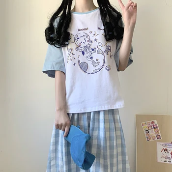 HWLZLTZHT coreean Dulce Stil de Desene animate Imprimate T-shirt Școlăriță Vara Noi Topuri 2020 Ulzzang Harajuku Kawaii Cămașă Femei