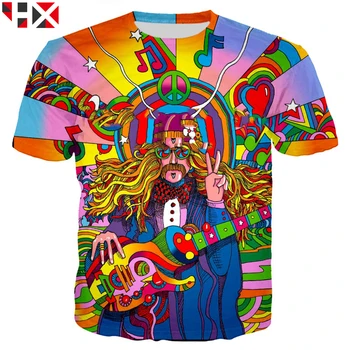 HX mai Nou Moda de Vara Hippie Muzician Tricou 3D Colorat-O Groovy Hippie Unisex Topuri H045