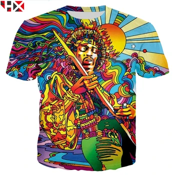 HX mai Nou Moda de Vara Hippie Muzician Tricou 3D Colorat-O Groovy Hippie Unisex Topuri H045