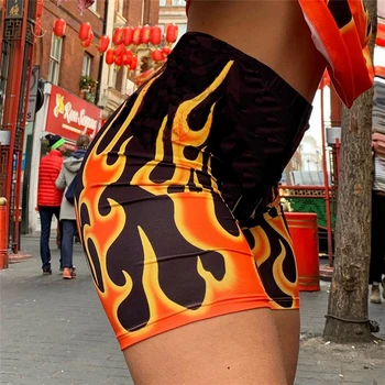 IAMHOTTY-o Flacără de Foc de Imprimare Negru Spandex pantaloni Scurți de Înaltă Talie Bodycon Stretch Femei pantaloni Scurți Gothic Moda Harajuku Nou Motociclist Scurt