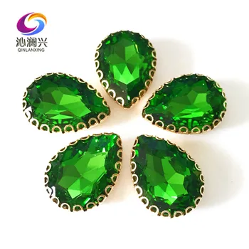 Iarbă verde în formă de Picătură de top de sticlă cristal dantelă gheara pietre,aur baza coase pe piatră pentru Diy/accesorii de Îmbrăcăminte HGS16